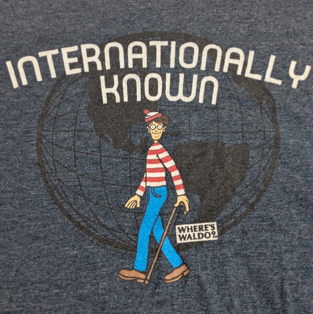 Where's Waldo Internationally Known Blue Tee Shirt Large